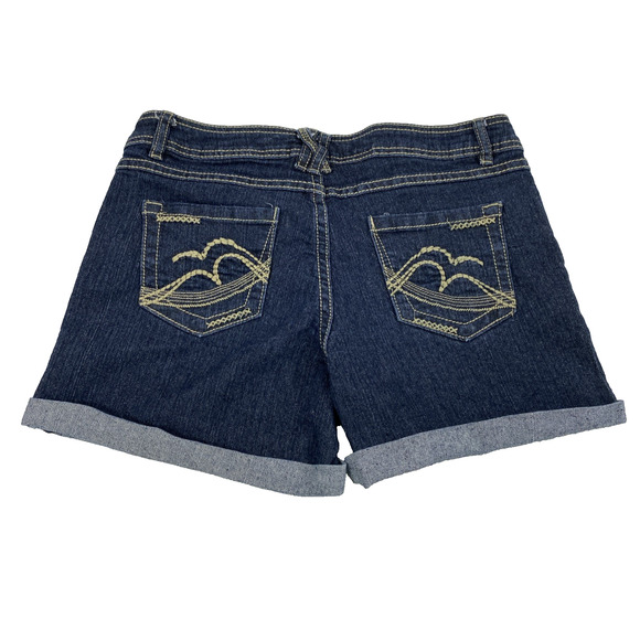 Wishful Park Jean‎ Shorts Junior 7 Dark Wash Roll Up Stretch Jorts Pockets - Picture 2 of 8